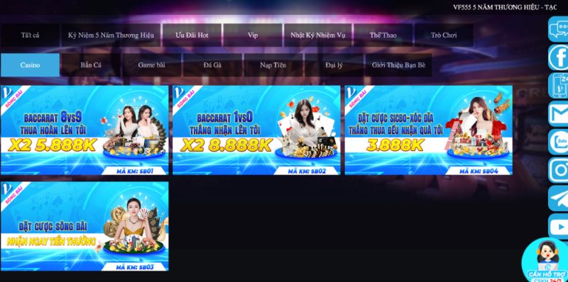 Casino Trực Tuyến VF555 3 Khuyến mãi dành cho thành viên cược Casino VF555